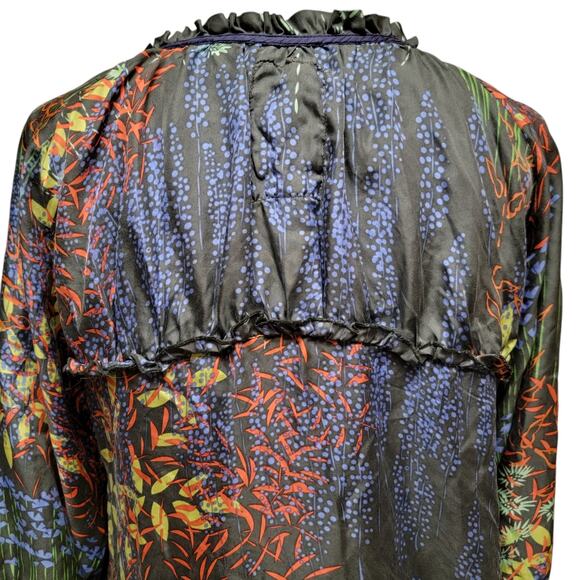 Johnny Was Floral Blouse Womens Sz S Green Multi Silk Pintuck Bohemian Boho Top‎ - Picture 8 of 9